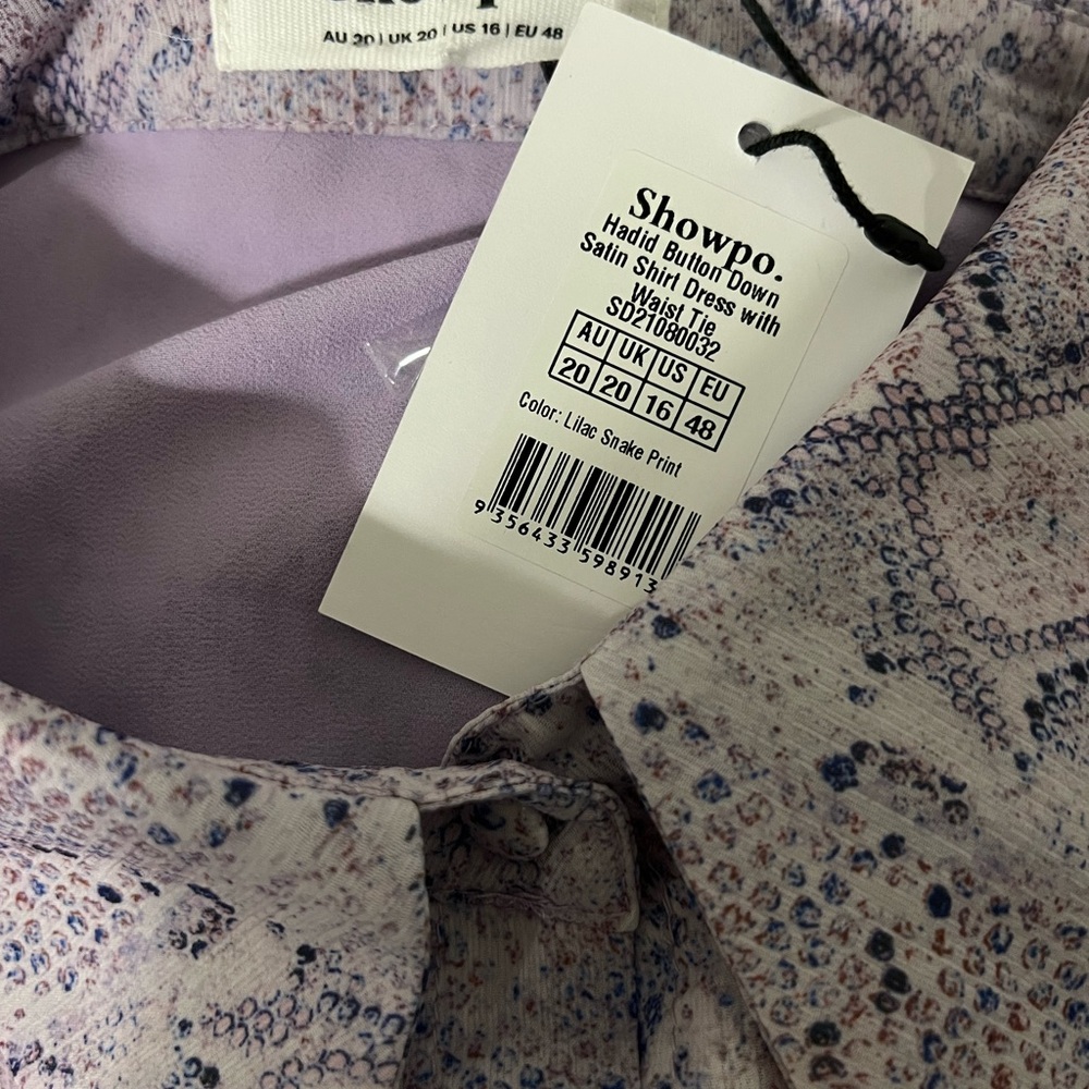 ShowPo HADID MINI DRESS BUTTON DOWN WAIST TIE SHIRT DRESS IN LILAC SNAKE Print - Picture 6 of 8